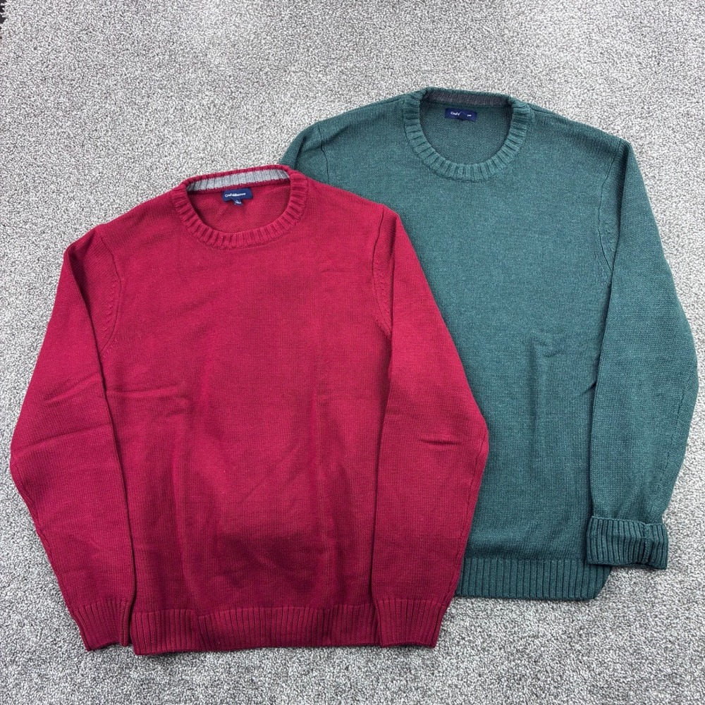 Croft & Barrow Sweater Lot‎ of 2 Mens Large Crewneck Sweaters Red Green Cotton